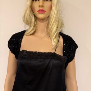 DKNY Black Sequin Capelet knit  Top